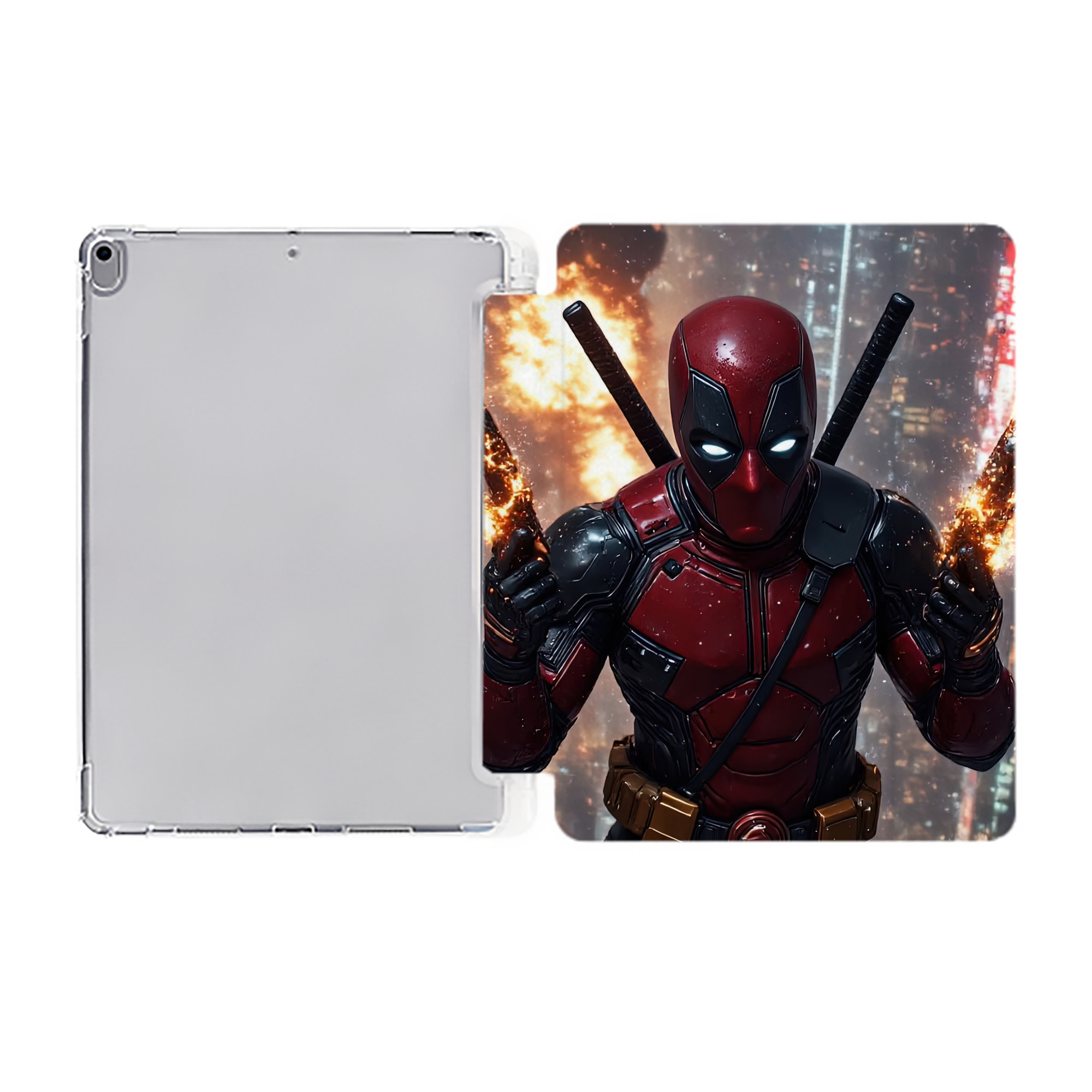 （画像用） Deadpool デッドプール IPad ケース ペン収納付き 三つ折りスタンド PUレザー×シリコン 対応機種9.5/10.5/10.9インチ